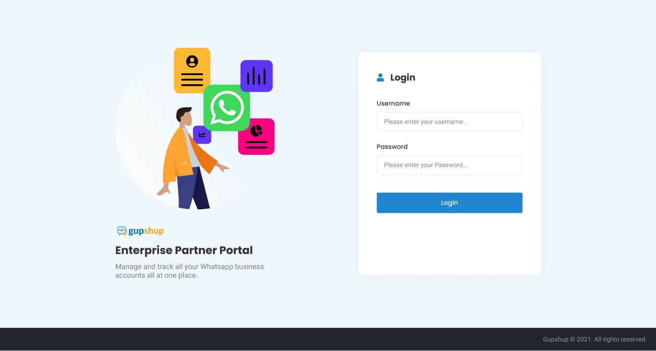 The login screen pairs the product name and value line with a minimal form.