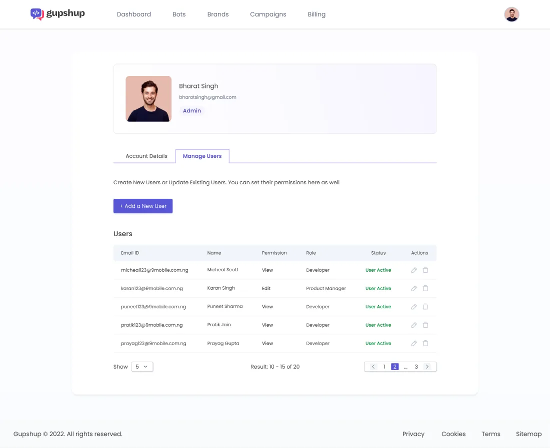 The Manage Users screen with role-based View or Edit permissions and Developer or Product Manager roles.